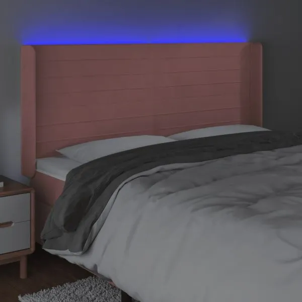 Tăblie de pat cu LED, roz, 183x16x118/128 cm, catifea