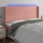 Tăblie de pat cu LED, roz, 183x16x118/128 cm, catifea