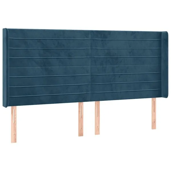 Tăblie de pat cu LED, albastru închis, 203x16x118/128cm catifea