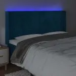 Tăblie de pat cu LED, albastru închis, 203x16x118/128cm catifea