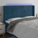 Tăblie de pat cu LED, albastru închis, 203x16x118/128cm catifea