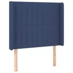 Tăblie de pat cu LED, albastru, 83x16x118/128 cm, textil