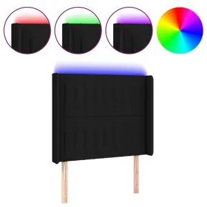 Tăblie de pat cu LED, negru, 93x16x118/128 cm, textil