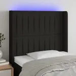 Tăblie de pat cu LED, negru, 93x16x118/128 cm, textil