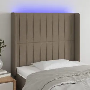 Tăblie de pat cu LED, gri taupe, 93x16x118/128 cm, textil