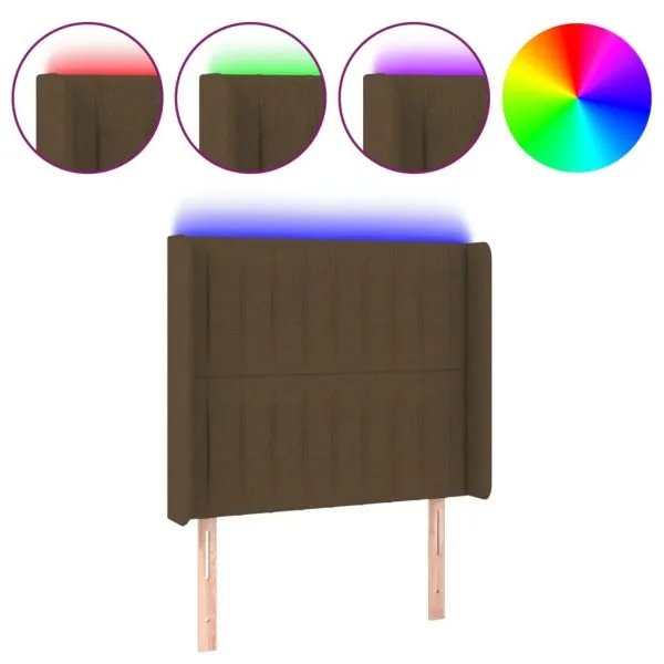Tăblie de pat cu LED, maro închis, 103x16x118/128 cm, textil
