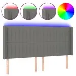 Tăblie de pat cu LED, gri închis, 163x16x118/128 cm, textil