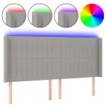 Tăblie de pat cu LED, gri deschis, 183x16x118/128 cm, textil