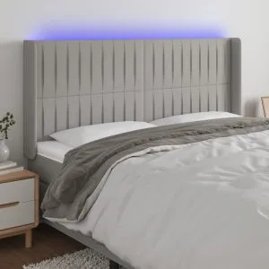 Tăblie de pat cu LED, gri deschis, 183x16x118/128 cm, textil