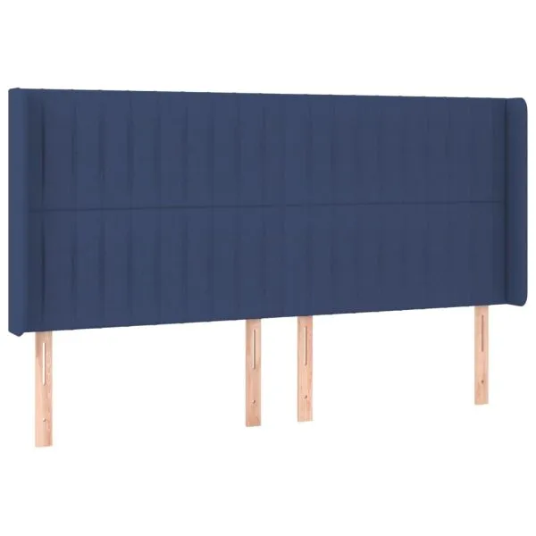 Tăblie de pat cu LED, albastru, 203x16x118/128 cm, textil
