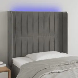 Tăblie de pat cu LED, gri deschis, 83x16x118/128 cm, catifea