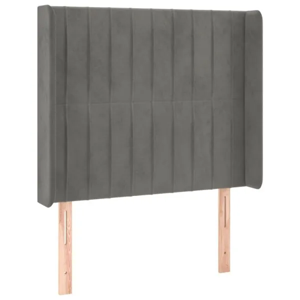 Tăblie de pat cu LED, gri deschis, 103x16x118/128 cm, catifea