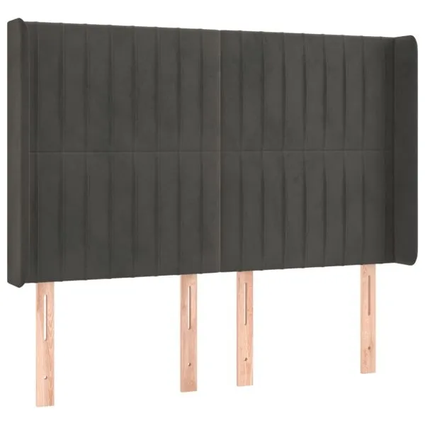 Tăblie de pat cu LED, gri închis, 147x16x118/128 cm, catifea