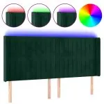 Tăblie de pat cu LED, verde închis, 183x16x118/128 cm, catifea