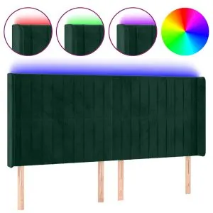 Tăblie de pat cu LED, verde închis, 183x16x118/128 cm, catifea