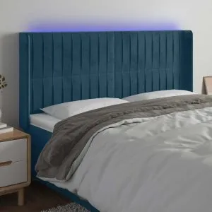Tăblie de pat cu LED, albastru închis, 203x16x118/128cm catifea