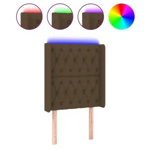 Tăblie de pat cu LED, maro închis, 83x16x118/128 cm, textil