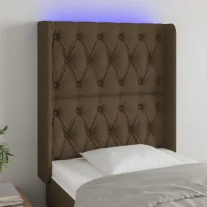 Tăblie de pat cu LED, maro închis, 83x16x118/128 cm, textil