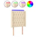 Tăblie de pat cu LED, crem, 83x16x118/128 cm, textil