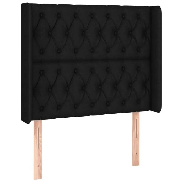 Tăblie de pat cu LED, negru, 93x16x118/128 cm, textil