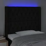 Tăblie de pat cu LED, negru, 93x16x118/128 cm, textil