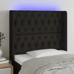 Tăblie de pat cu LED, negru, 93x16x118/128 cm, textil