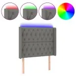 Tăblie de pat cu LED, gri închis, 103x16x118/128 cm, textil