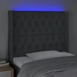 Tăblie de pat cu LED, gri închis, 103x16x118/128 cm, textil
