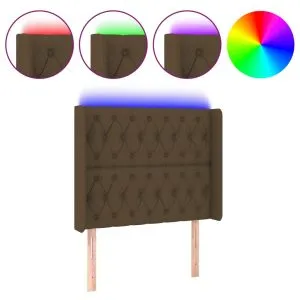 Tăblie de pat cu LED, maro închis, 103x16x118/128 cm, textil
