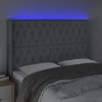 Tăblie de pat cu LED, gri deschis, 147x16x118/128 cm, textil