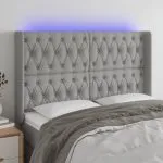 Tăblie de pat cu LED, gri deschis, 147x16x118/128 cm, textil