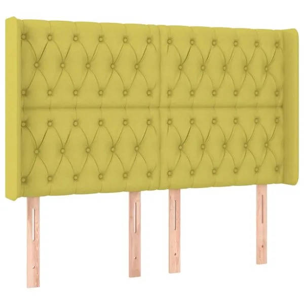 Tăblie de pat cu LED, verde, 147x16x118/128 cm, textil