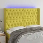 Tăblie de pat cu LED, verde, 147x16x118/128 cm, textil