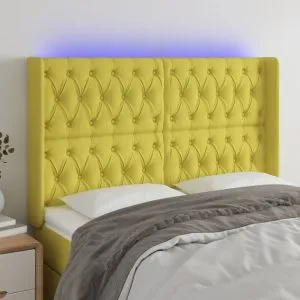 Tăblie de pat cu LED, verde, 147x16x118/128 cm, textil