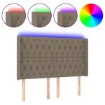 Tăblie de pat cu LED, gri taupe, 163x16x118/128 cm, textil