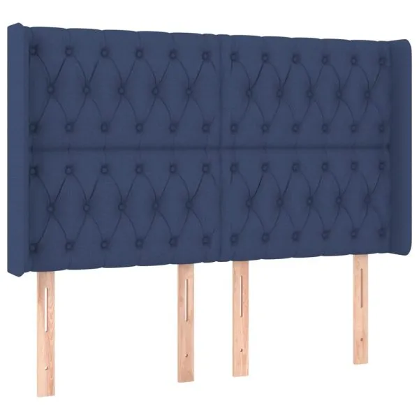 Tăblie de pat cu LED, albastru, 163x16x118/128 cm, textil
