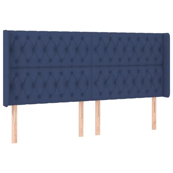 Tăblie de pat cu LED, albastru, 183x16x118/128 cm, textil