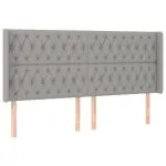 Tăblie de pat cu LED, gri deschis, 203x16x118/128 cm, textil
