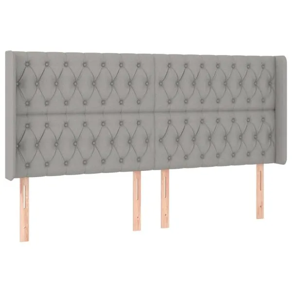 Tăblie de pat cu LED, gri deschis, 203x16x118/128 cm, textil