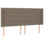 Tăblie de pat cu LED, gri taupe, 203x16x118/128 cm, textil
