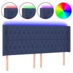 Tăblie de pat cu LED, albastru, 203x16x118/128 cm, textil