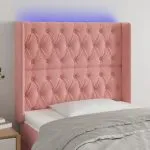 Tăblie de pat cu LED, roz, 93x16x118/128 cm, catifea