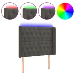 Tăblie de pat cu LED, gri închis, 103x16x118/128 cm, catifea