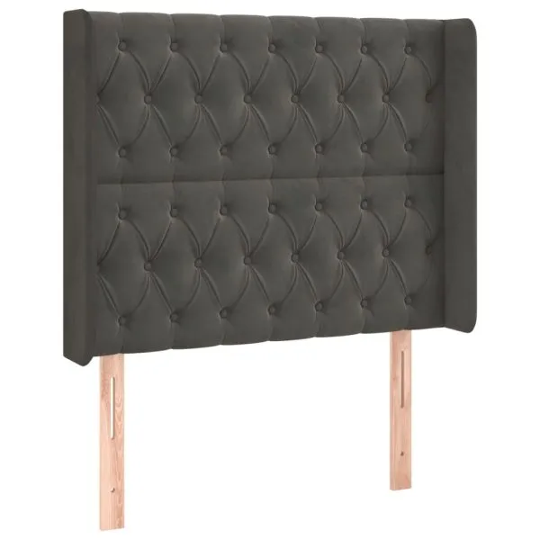 Tăblie de pat cu LED, gri închis, 103x16x118/128 cm, catifea