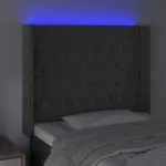 Tăblie de pat cu LED, gri închis, 103x16x118/128 cm, catifea