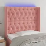 Tăblie de pat cu LED, roz, 103x16x118/128 cm, catifea
