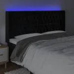 Tăblie de pat cu LED, negru, 183x16x118/128 cm, catifea