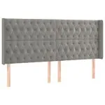 Tăblie de pat cu LED, gri deschis, 203x16x118/128 cm, catifea