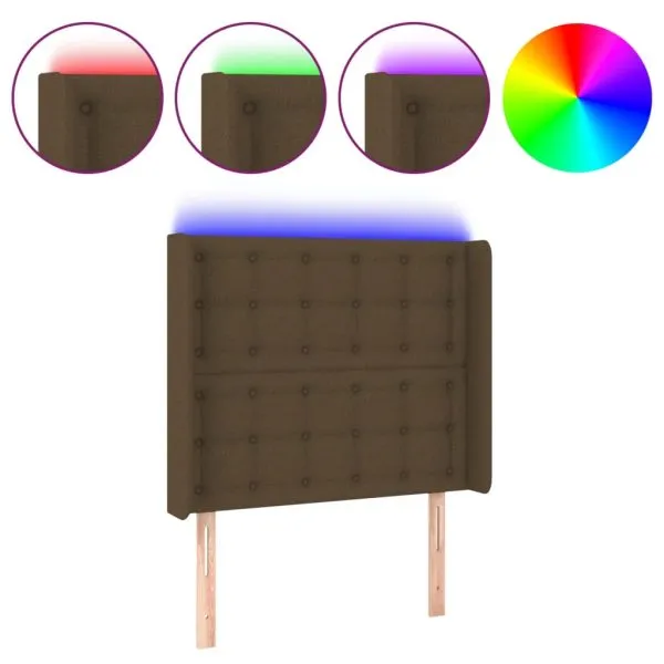 Tăblie de pat cu LED, maro închis, 83x16x118/128 cm, textil