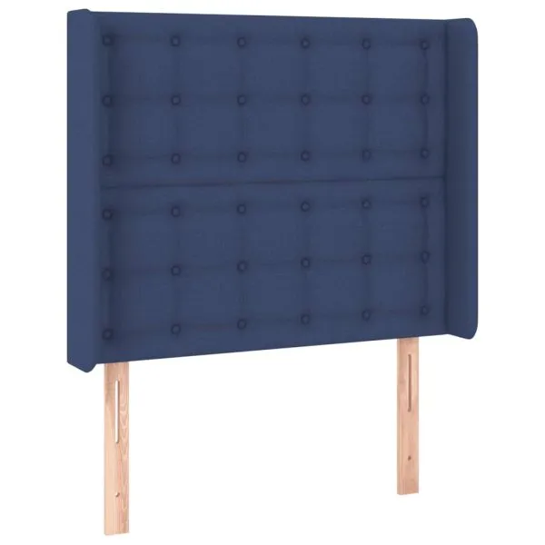 Tăblie de pat cu LED, albastru, 103x16x118/128 cm, textil